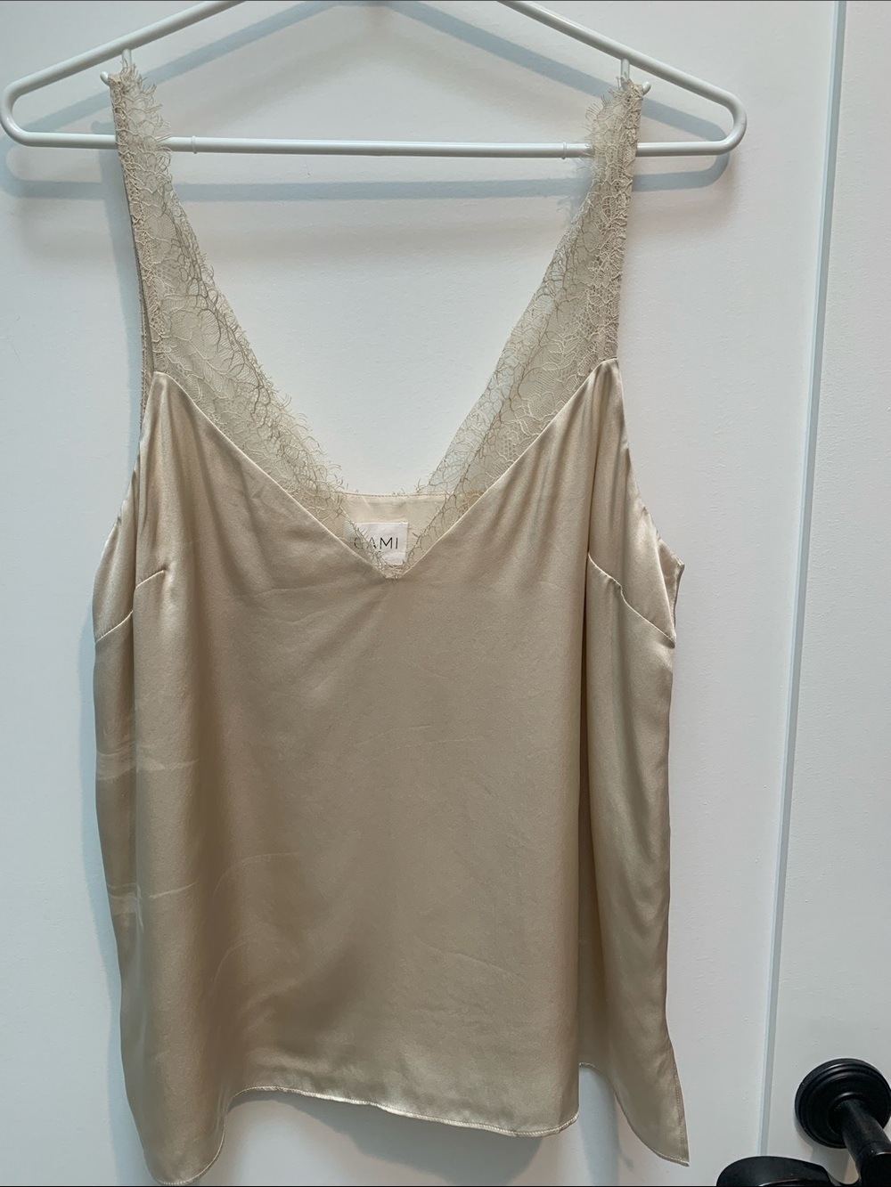 Cami NYC Silk Lace Trim Camisole in Champagne